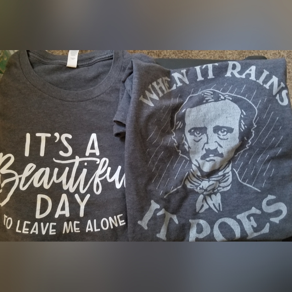 Women's Its a beautiful day & when it rains it Poes gray tshirts size L